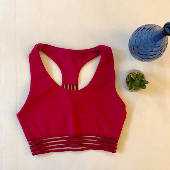 Glyder Sports Bra Mesh Striped Bands Red XSmall - Picture 2 of 10